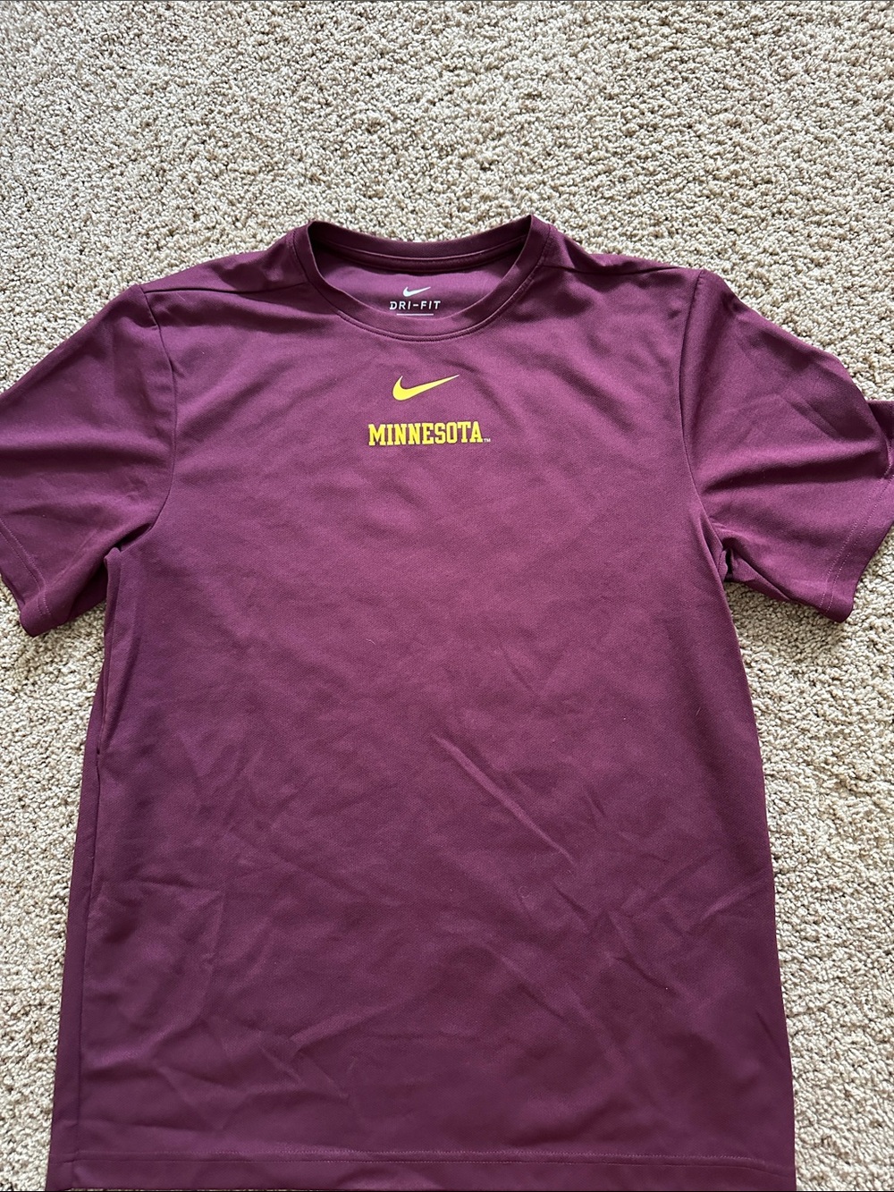 Nike Maroon Short-Sleeve Minnesota Dri-FIT Tee with Yellow Swoosh